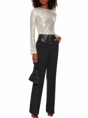 Galvan London Sequin Long Sleeve Jersey Top Size 12 chic feminine quiet luxury